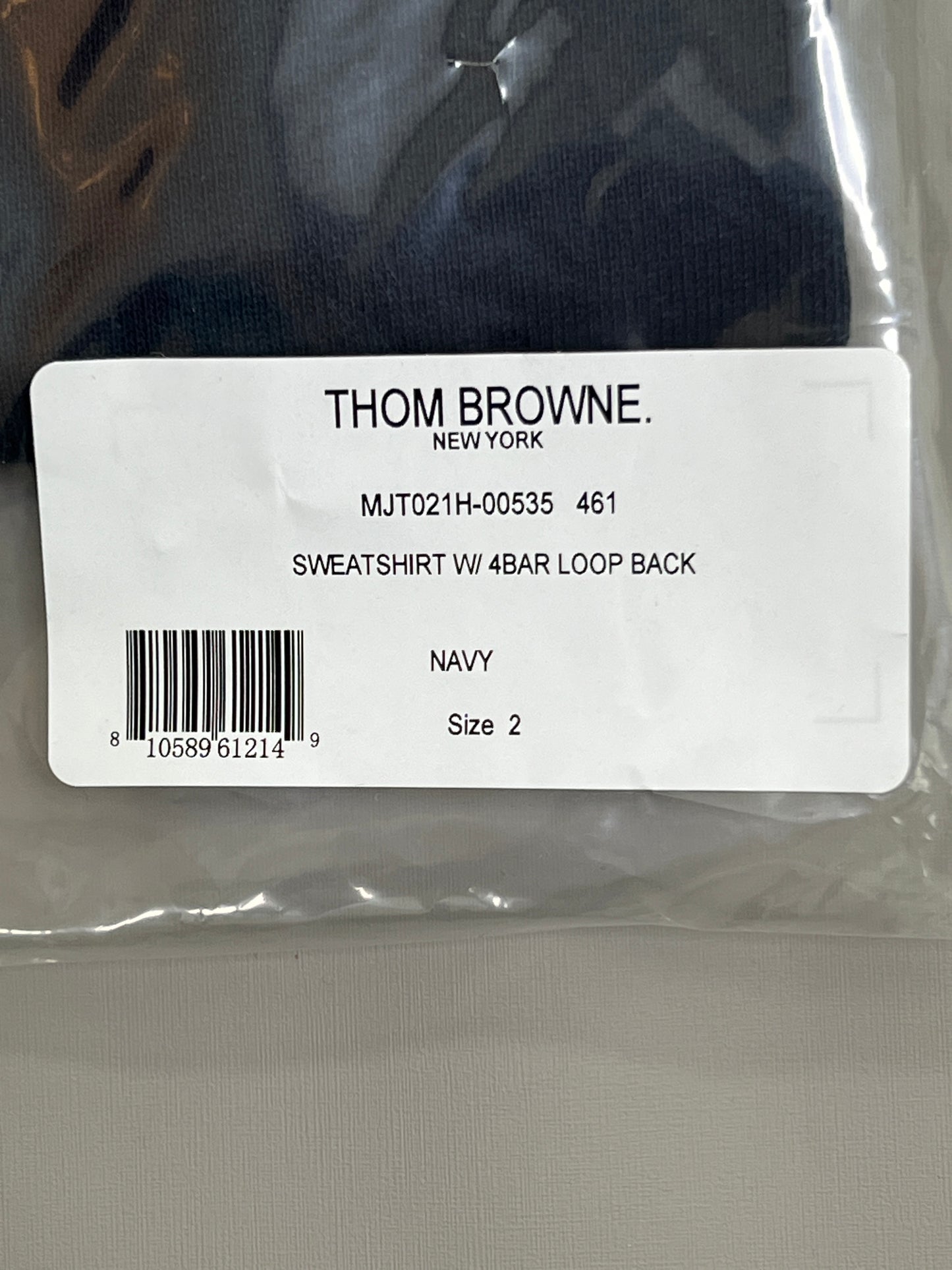 THOM BROWNE Classic Sweatshirt w/ 4 Bar Sleeve in Classic Loop Back Navy Size 2 (New)