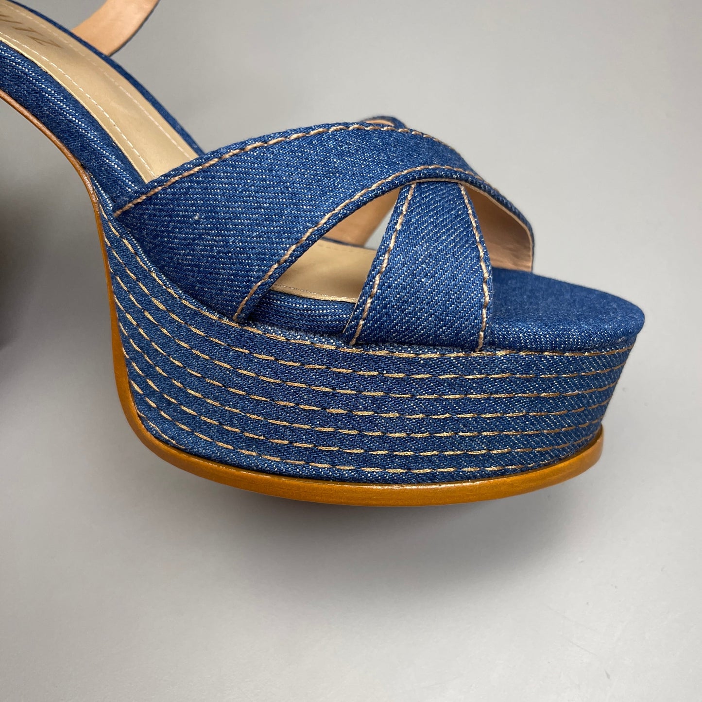 SCHUTZ Keefa Casual Denim Women's 4" Heeled Sandal Platform Blue Sz 7.5B (New)