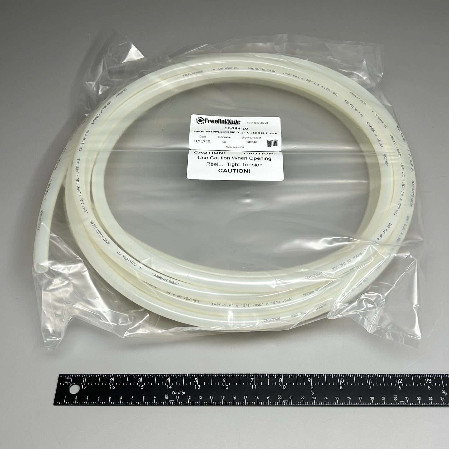 FREELIN-WADE Tubing Nylon Semi-Rigid 25 ft Natural 1E-284-10 (New)