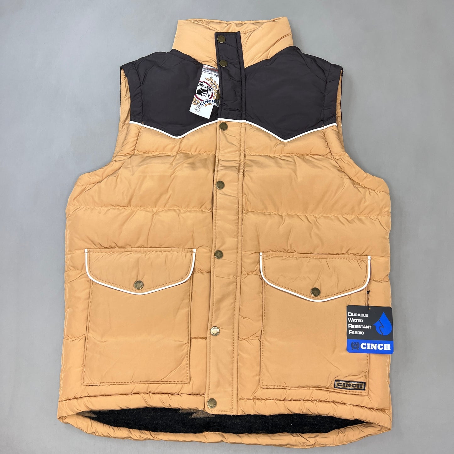CINCH Quilted Vest Men's Sz S Gold/Brown MWV1578001 (New)