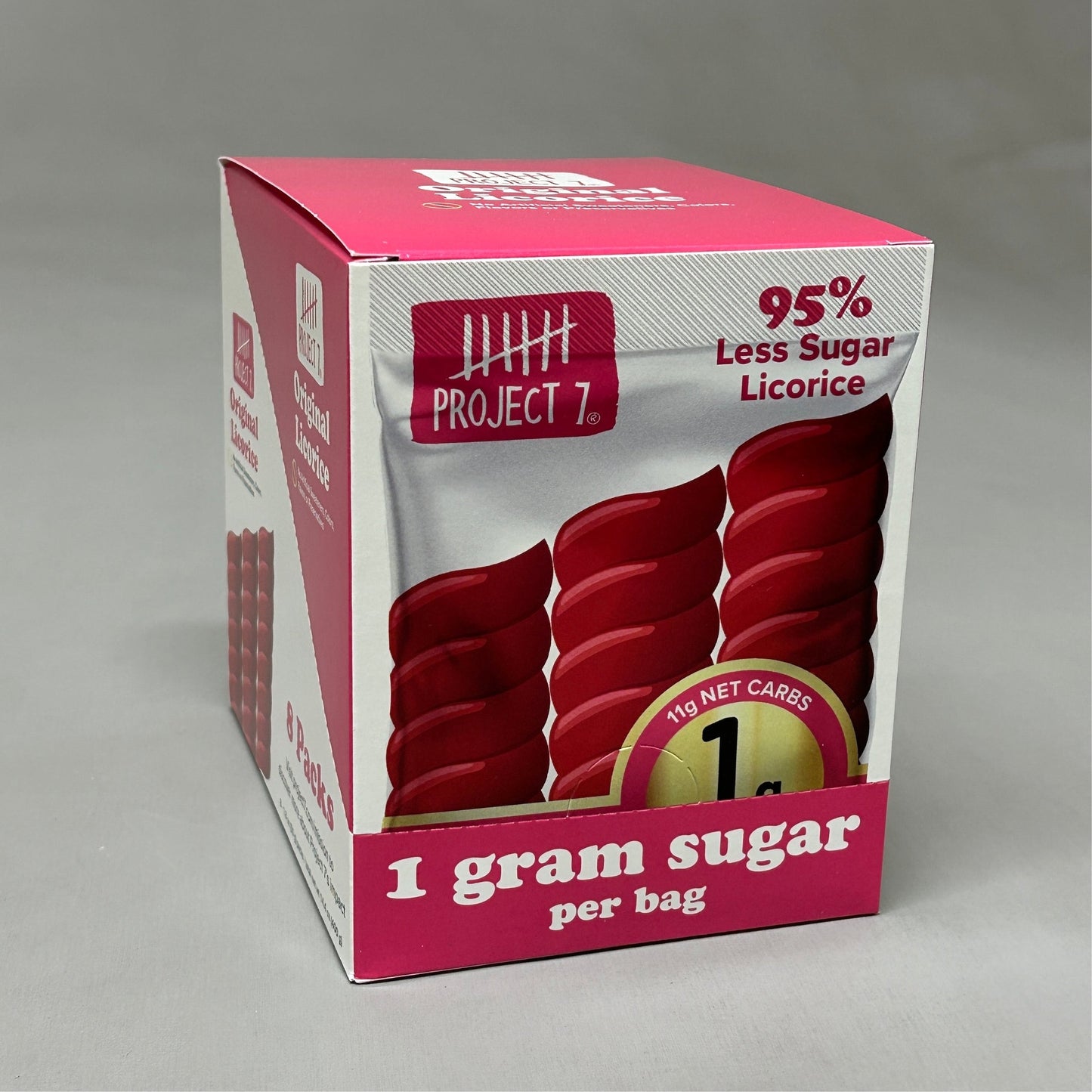 PROJECT 7 8-Pack! Original Red Licorice 1 Grams of Sugar per Bag 8-1.8oz (New)