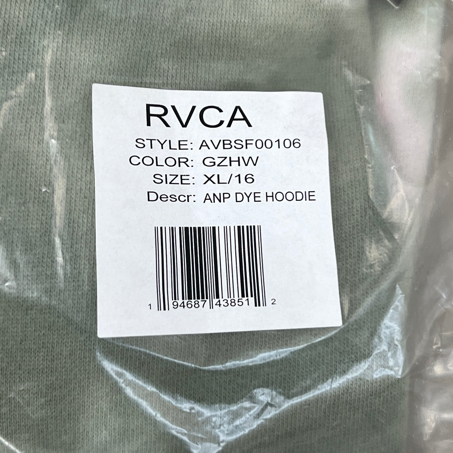 RVCA Artist Network Program Tie Dye Hoodie Youth Sz XL / 16 AVBSF00106 Green (New)