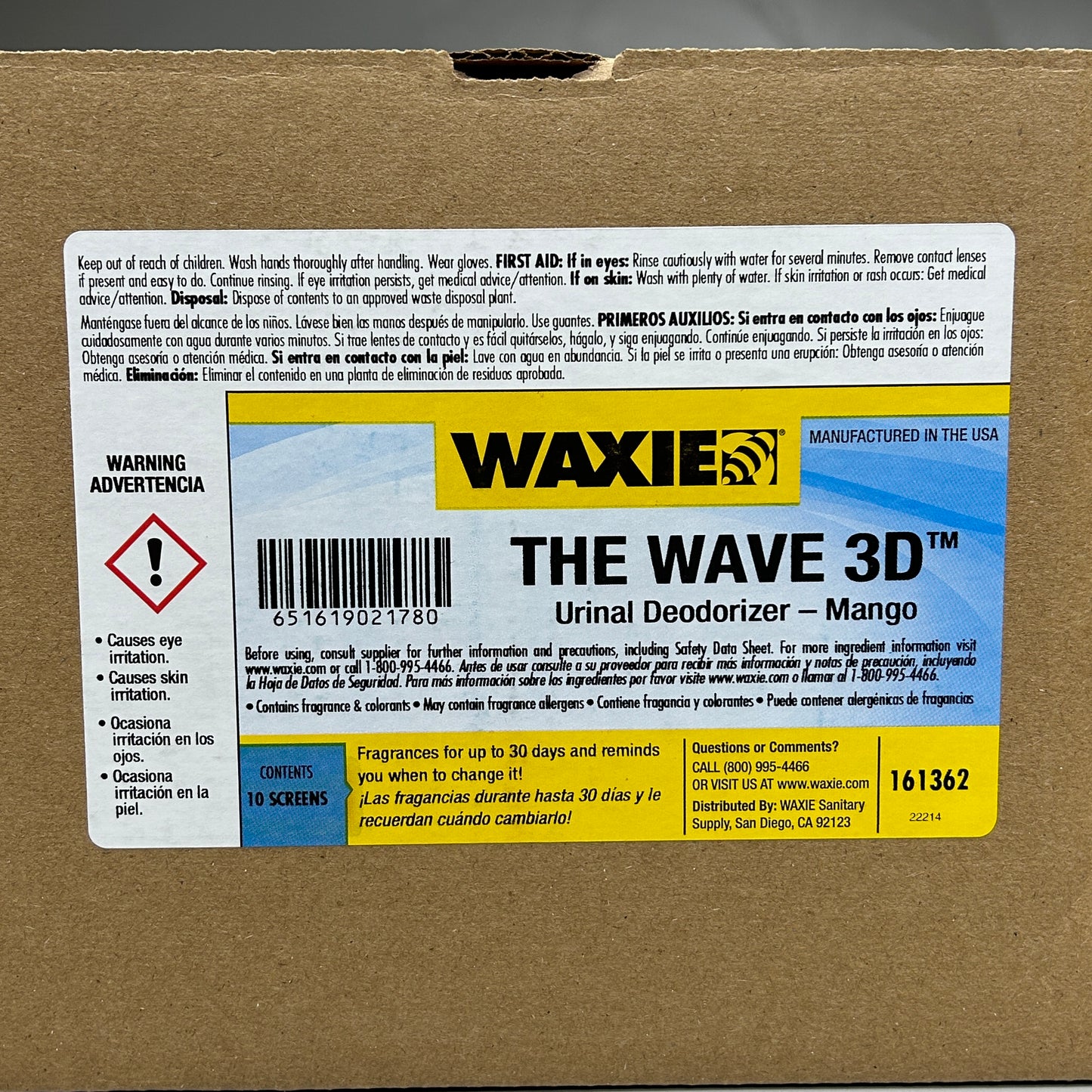 WAXIE 10-PACK! Wave 3D Urinal Deodorizer Screen Mango Fragrance (New)