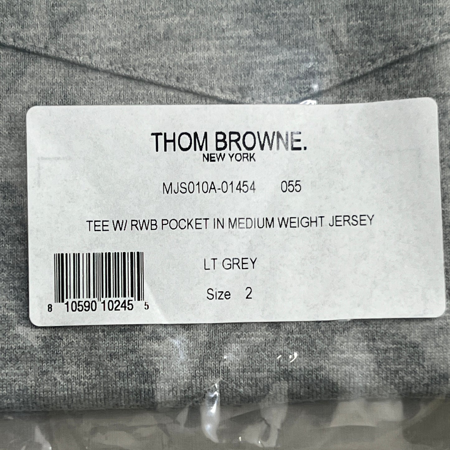 THOM BROWNE SS Tee RWB Pocket Tee in Medium Weight Jersey Light Grey Size 2 (New)