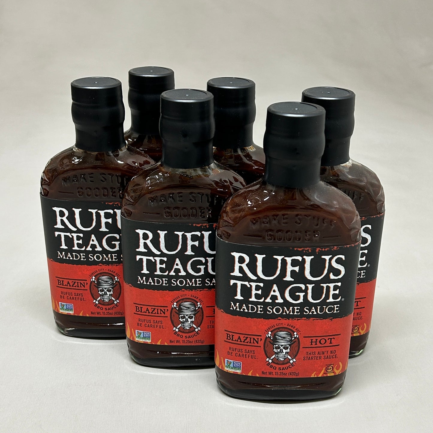 RUFUS TEAGUE 6-PACK! Blazin' Hot BBQ Sauce 15.25 oz Gluten Free Non GMO Exp 06/25 (New)