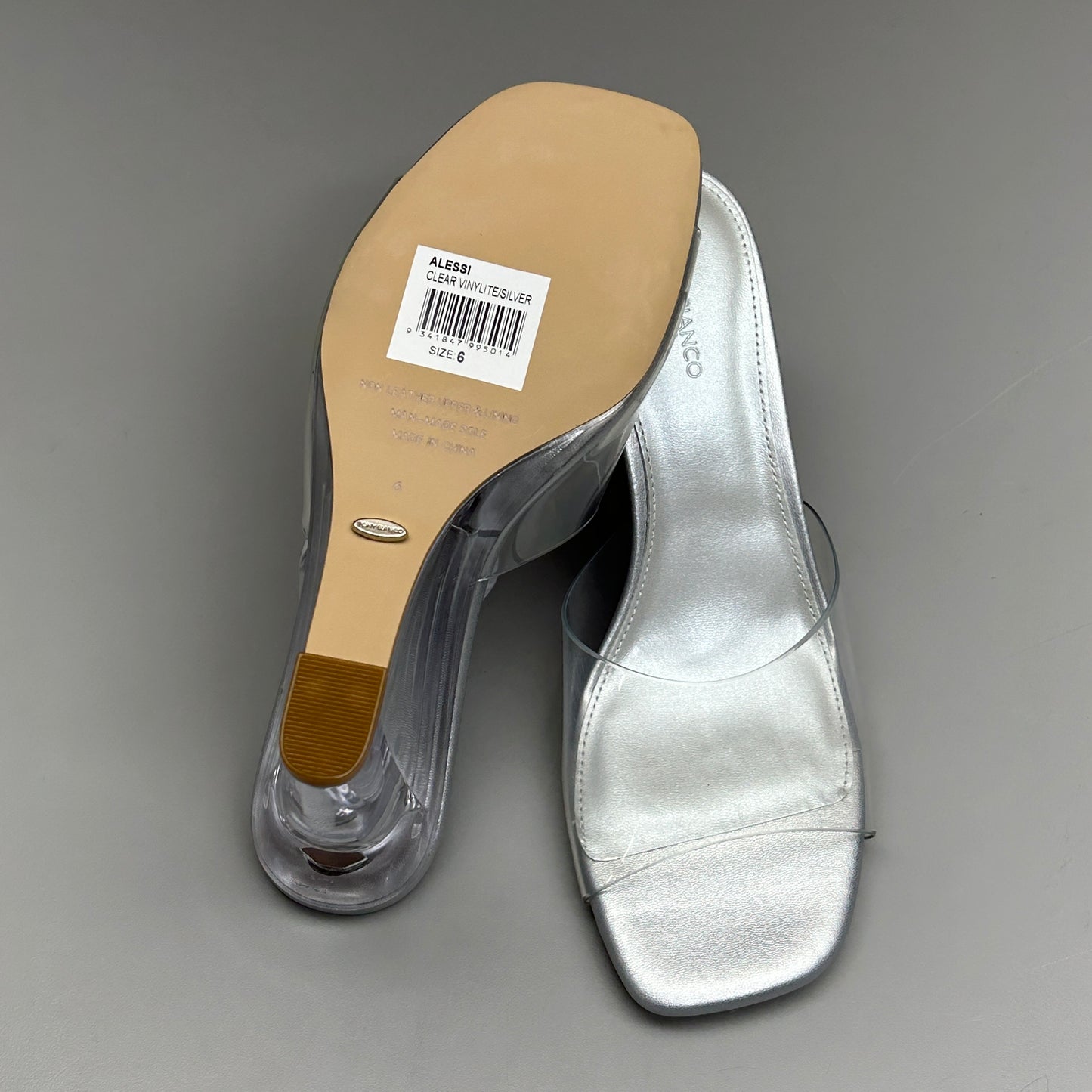 TONY BIANCO Alessi Clear Vinylite/Silver Wedges Women's Heels Sz 6 (New)