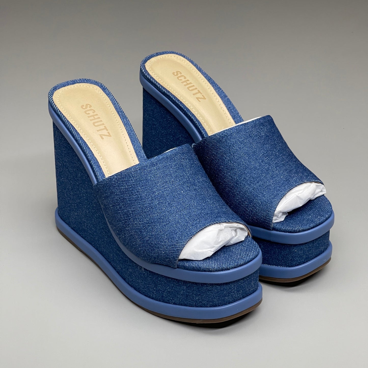 SCHUTZ Dalle Denim Women's Wedge Sandal Blue Platform Shoe Sz 5.5B (New)