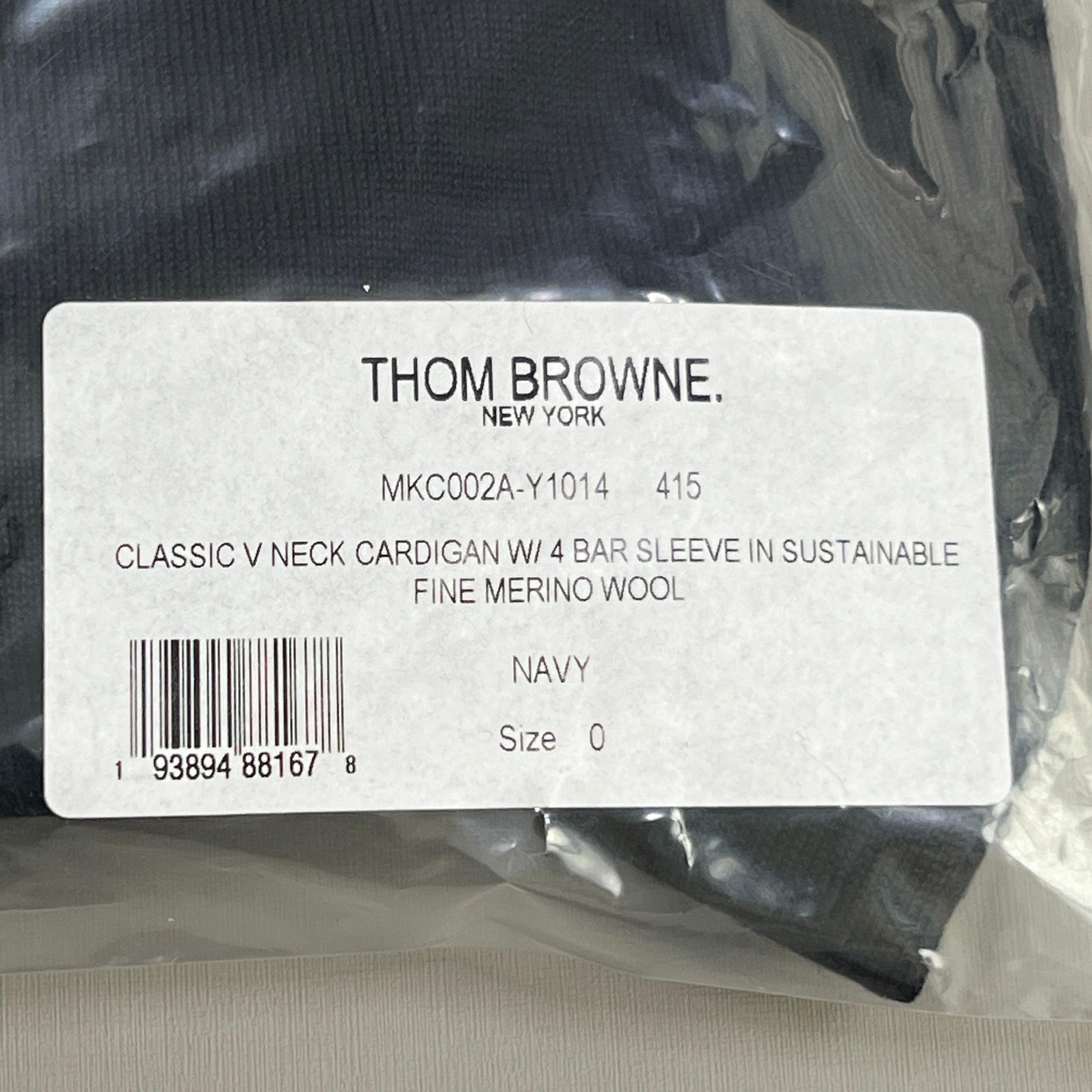 THOM BROWNE V-NECK Cardigan w/ 4Bar Sleeve in Sustainable Fine