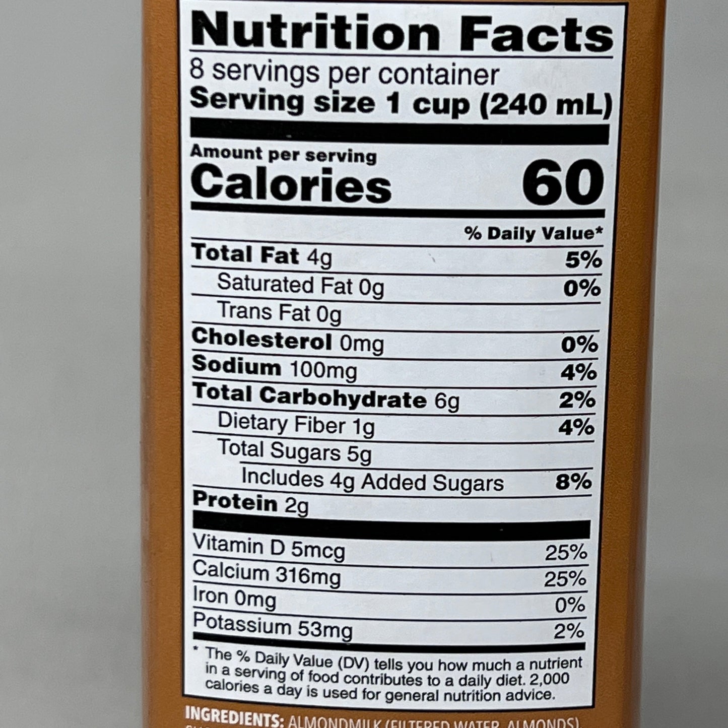 ZA@ STARBUCKS (8 PACK) Unflavored Almond Milk Fortified Beverage 64 fl oz BB 12/25