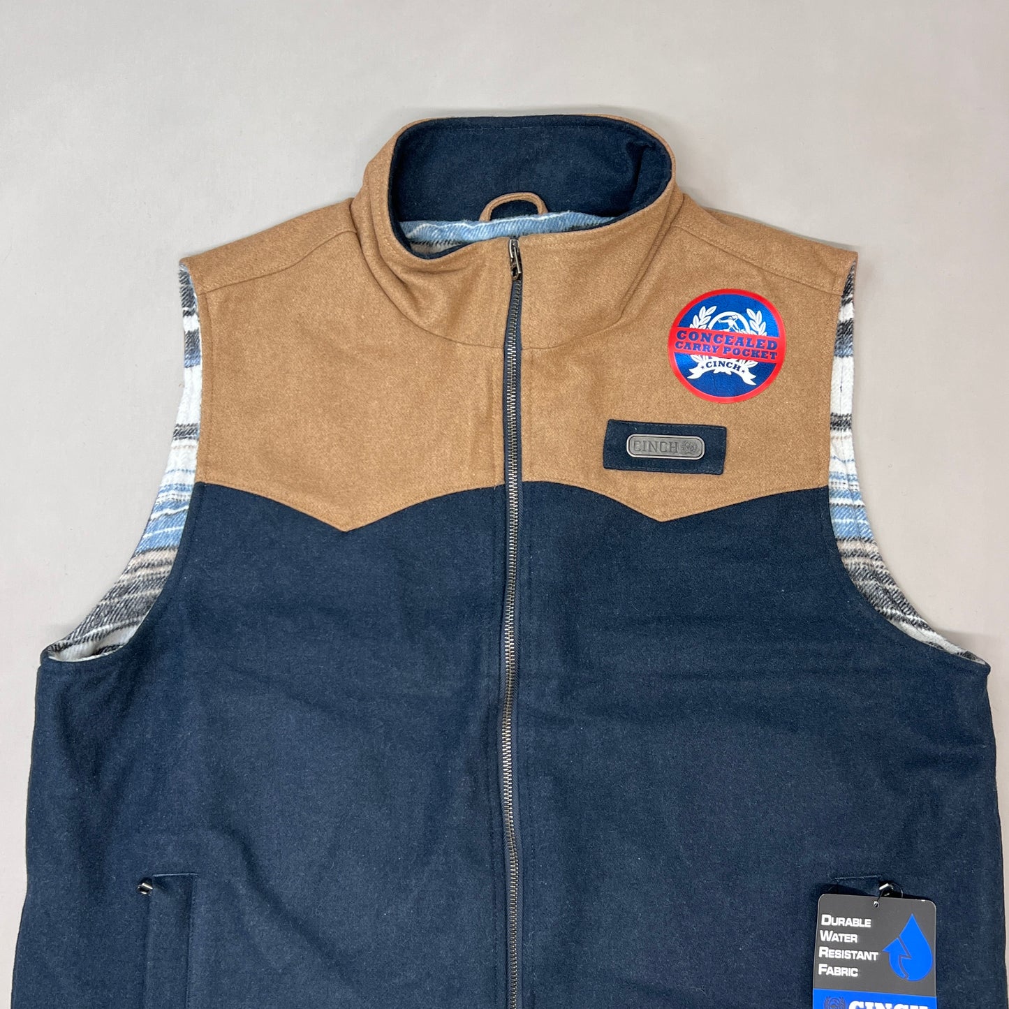 CINCH Wooly Concealed Carry Vest Men's SZ L Navy / Brown MWV1543005 (New)