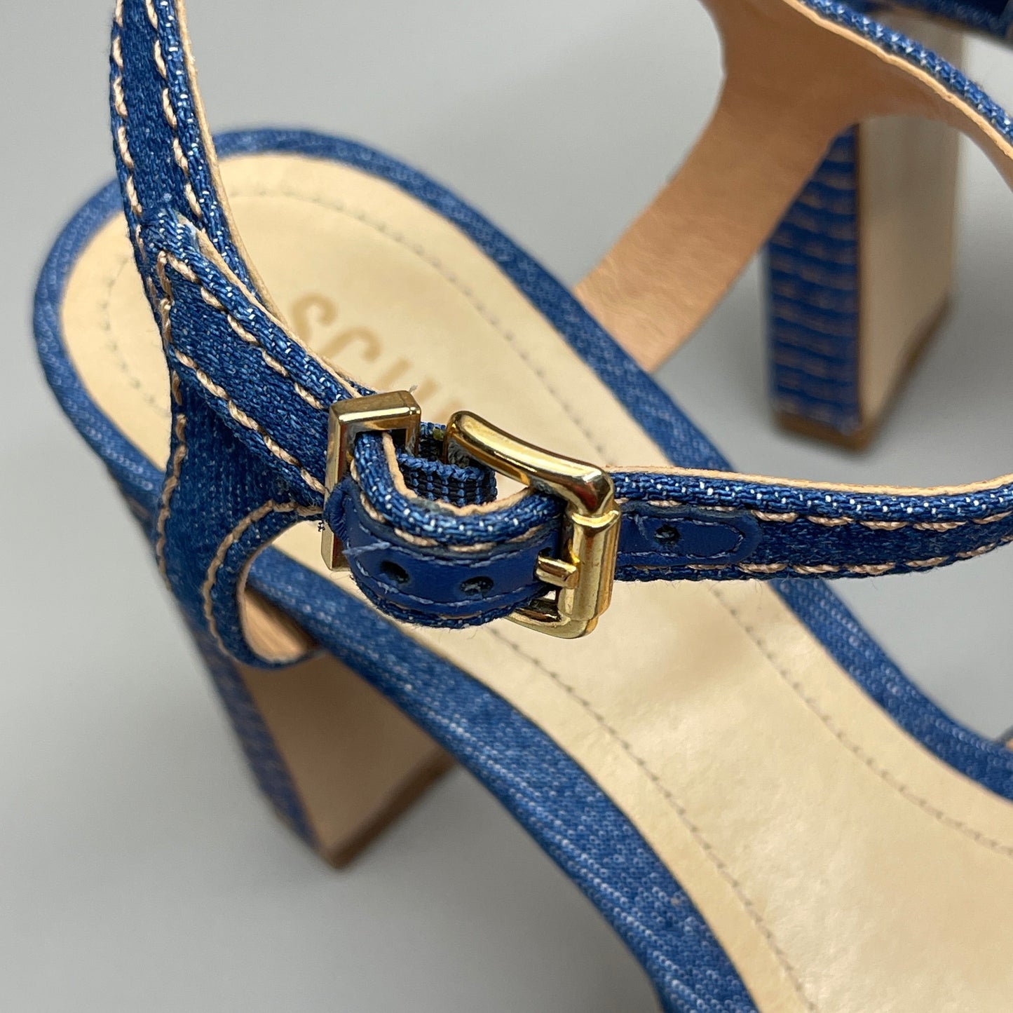 SCHUTZ Keefa Casual Denim Women's 4" Heeled Sandal Platform Blue Sz 8B (New)