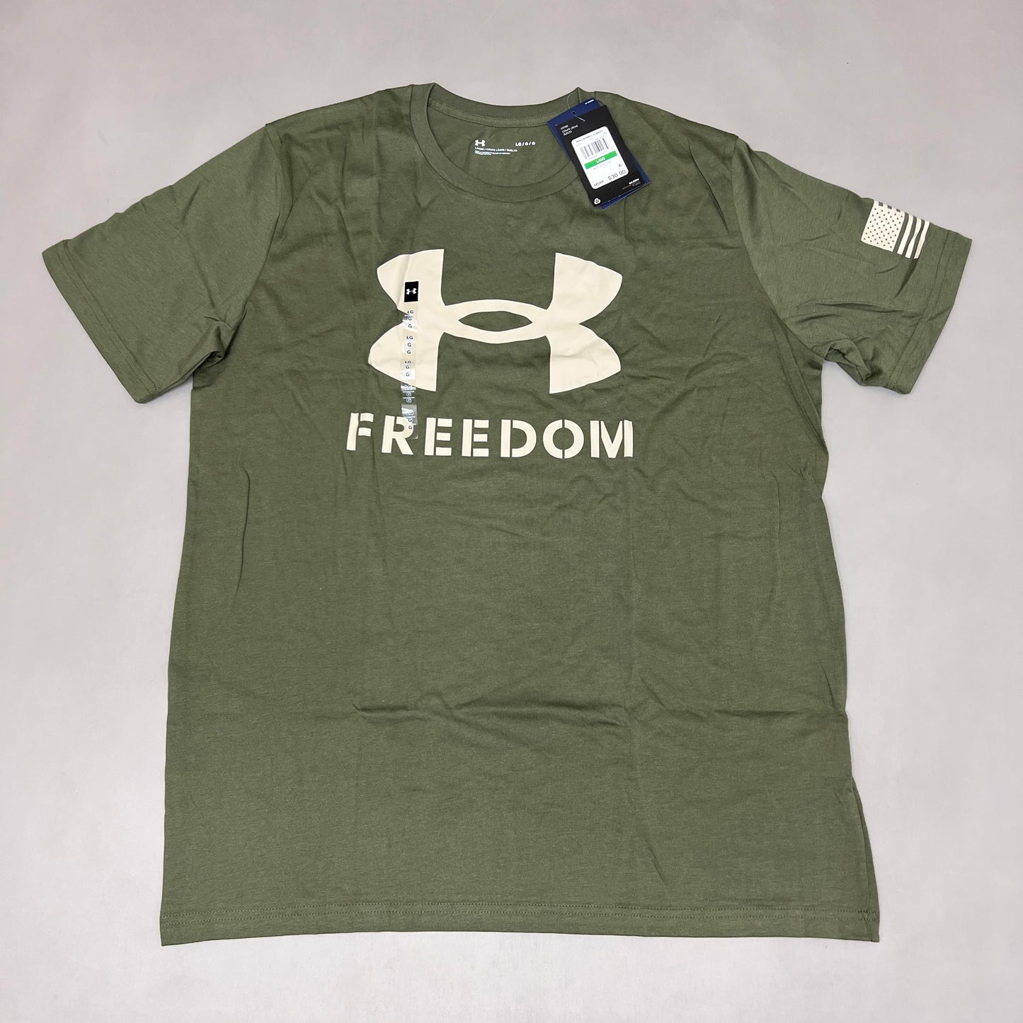 UNDER ARMOUR Freedom Logo T-Shirt Men's Marine OD Green / Desert Sand - 390 Sz L 1370811 (New)