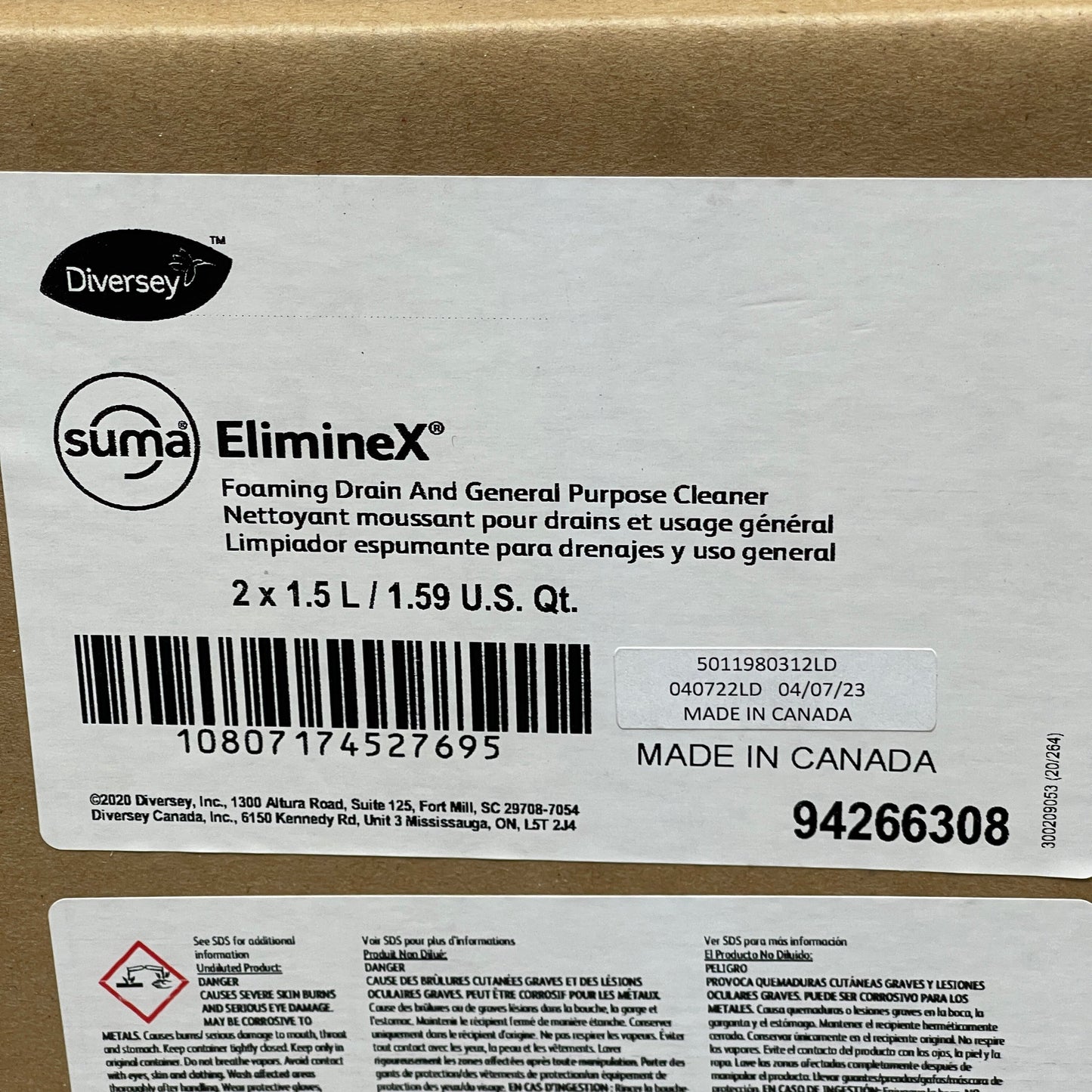 ZA@ DIVERSEY Suma Eliminex Foaming Drain & General Purpose Cleaner 10-PK x 1.5L 94266308 (New) C