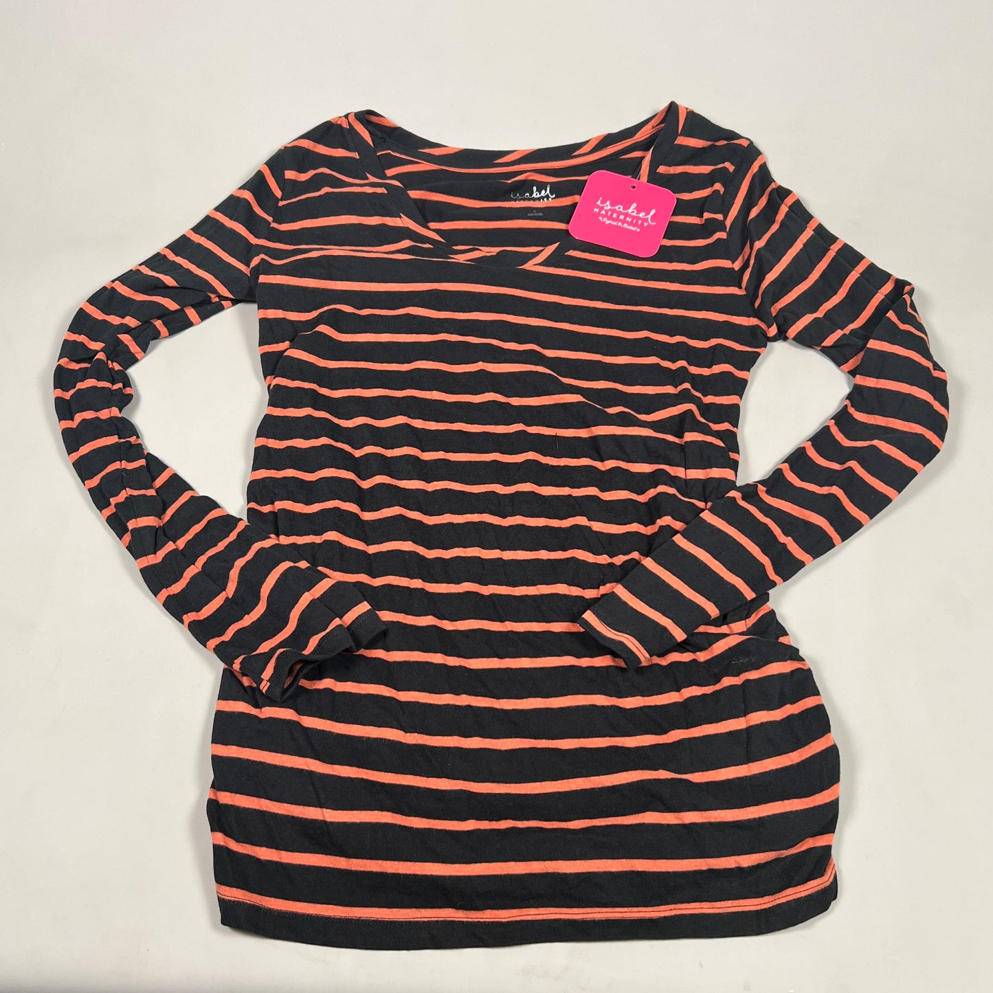 Z@ ISABEL MATERNITY Orange & Black V-Neck Striped Long Sleeve Top Size Small (New)