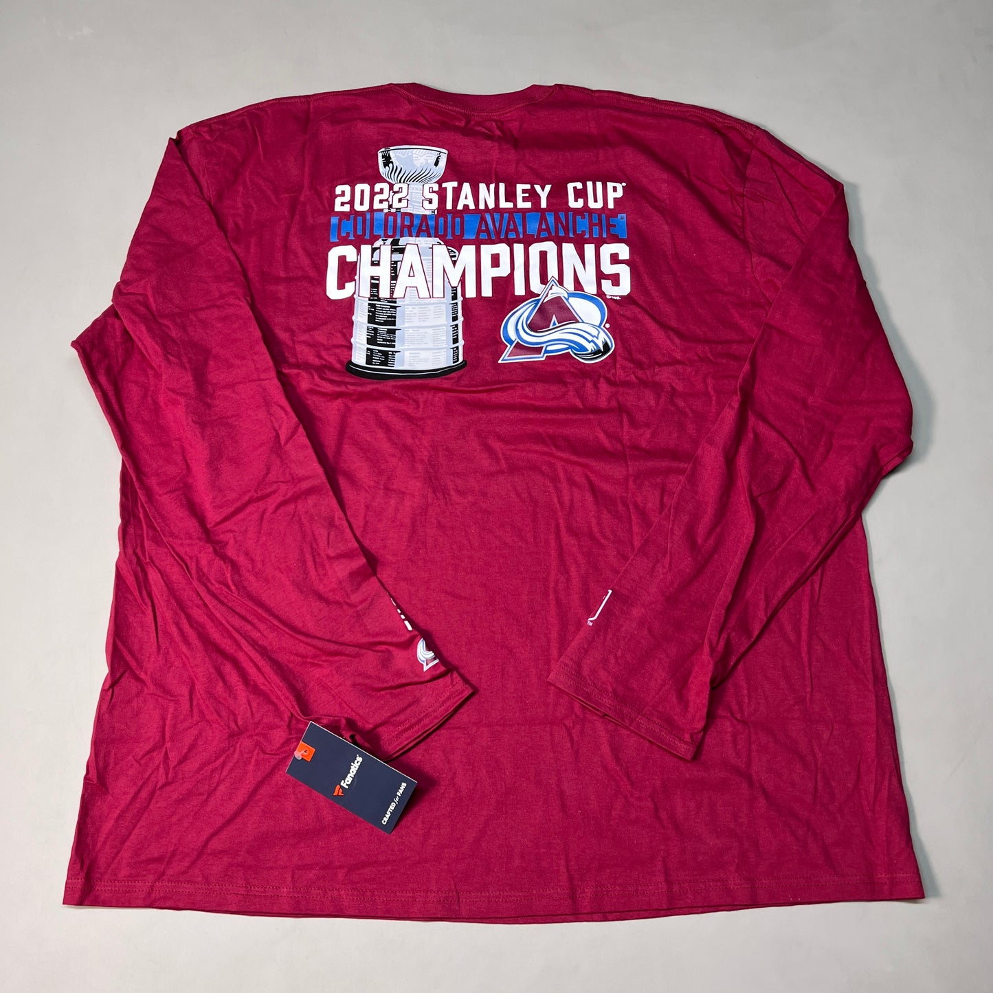 FANATICS 2022 Stanley Cup Champions Colorado Avalanche Long Sleeve T-shirt Sz 3XL Burgundy 058N SC Champs (New)