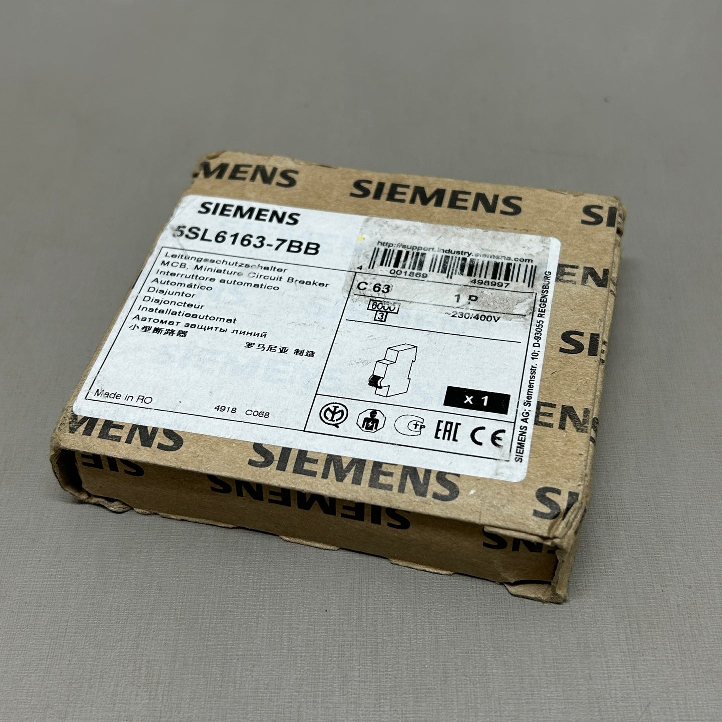 SIEMENS Miniature Circuit Breaker 230/400 V 6kA Off-White 5SL6163-7BB (New)