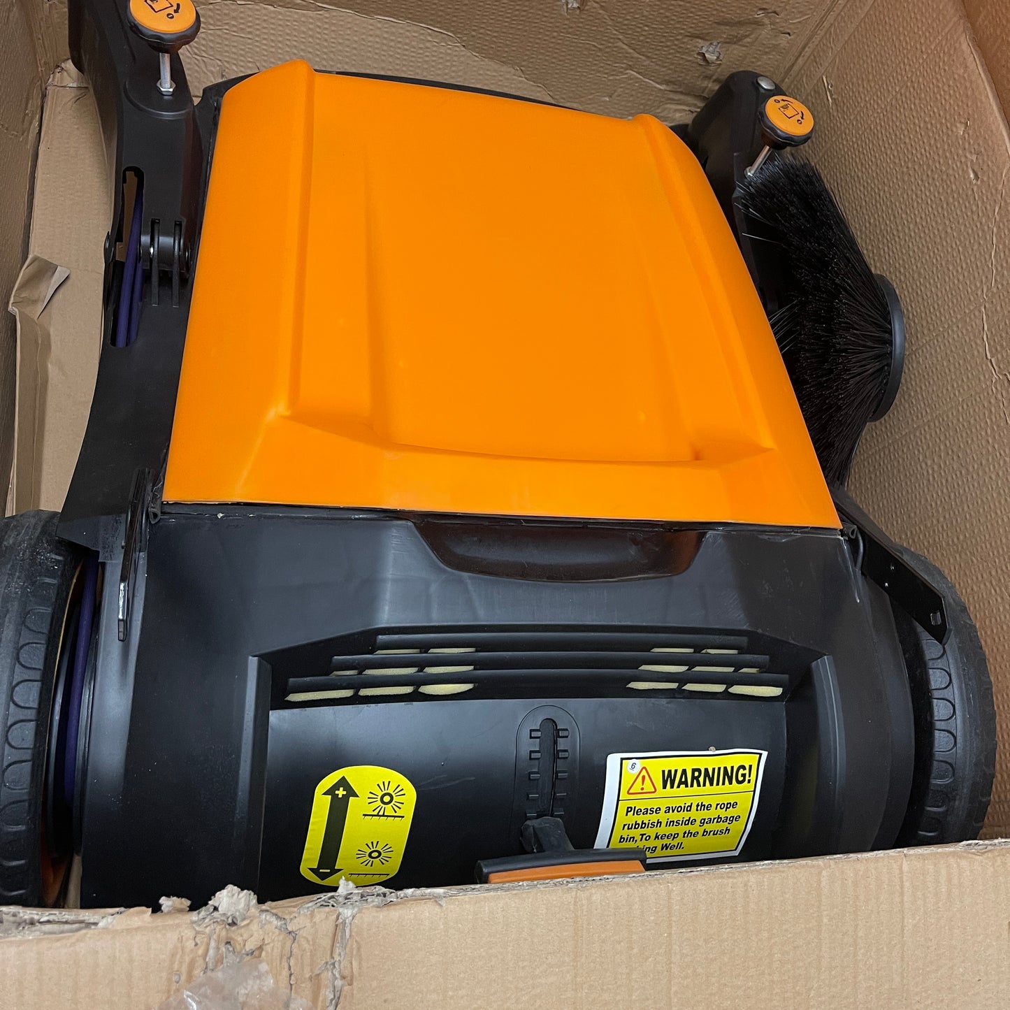 SUNMAX 38" Manual Push Powered Floor Sweeper Triple Brushes Orange RT980 (New)