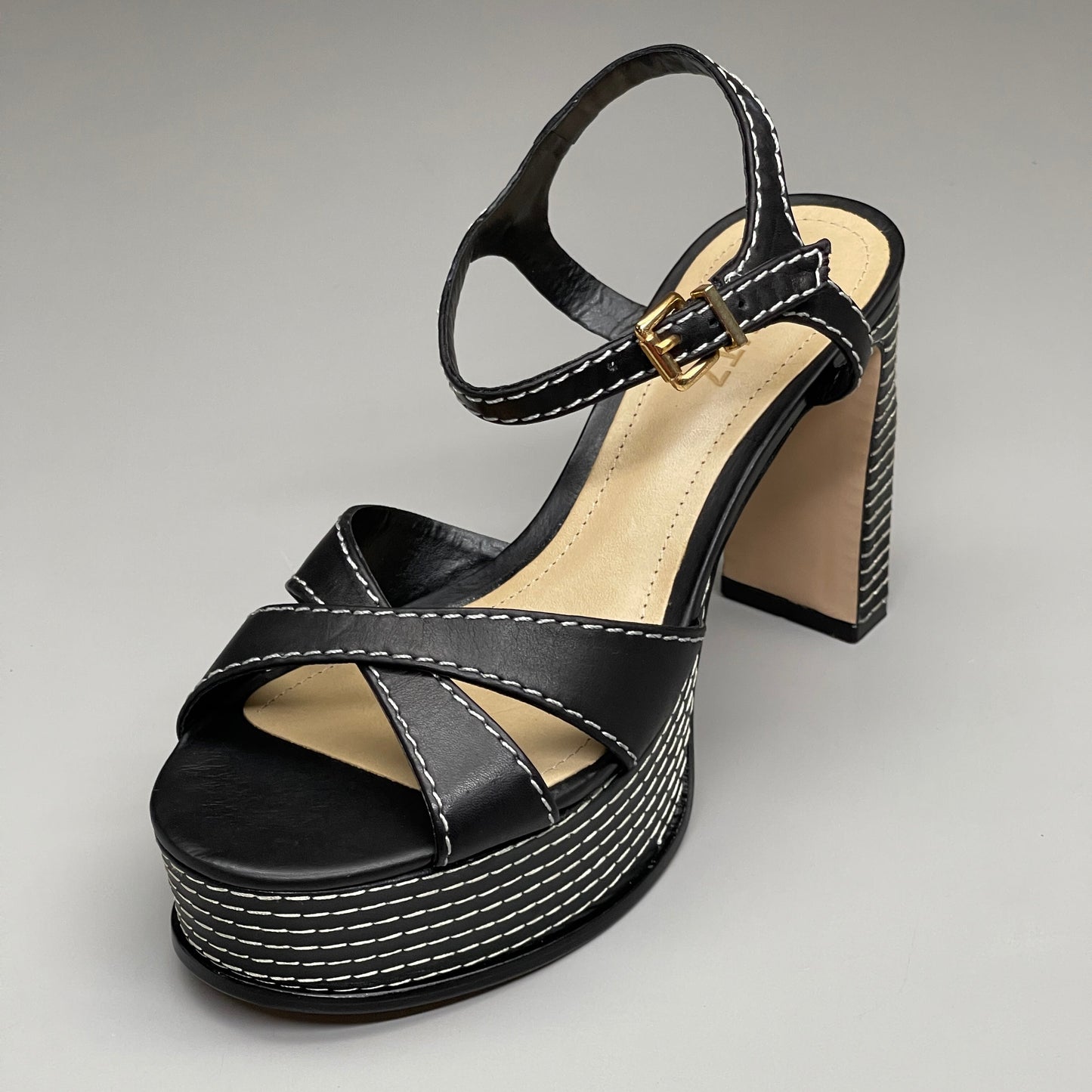 SCHUTZ Keefa Casual Women's Leather Sandal Black Platform 4" Heel Shoes Sz 9B (New)