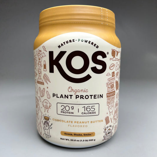KOS Chocolate Peanut Butter Flavored Organic Plant Protein Powder 20.6 oz Exp 12/24 (New)