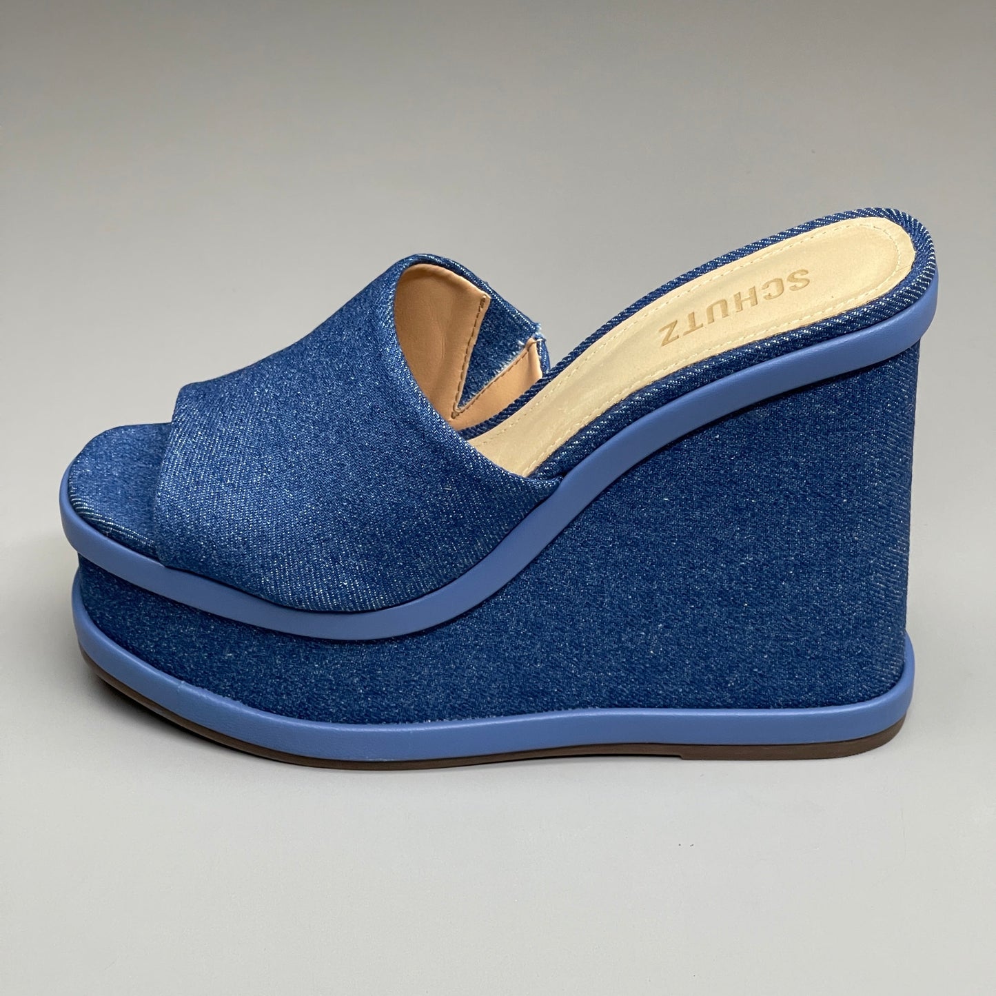 SCHUTZ Dalle Denim Women's Wedge Sandal Blue Platform Shoe Sz 8B (New)
