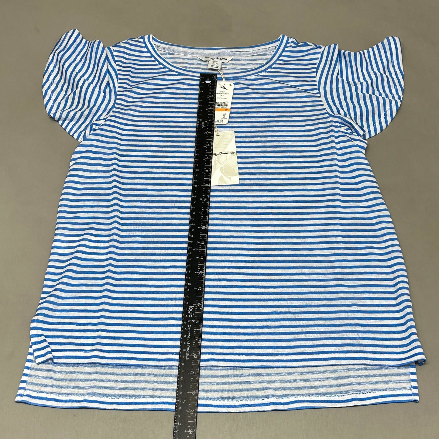 TOMMY BAHAMA Women's Bungalow Stripe Lana Top Short Sleeve Blue/White Size S(New)