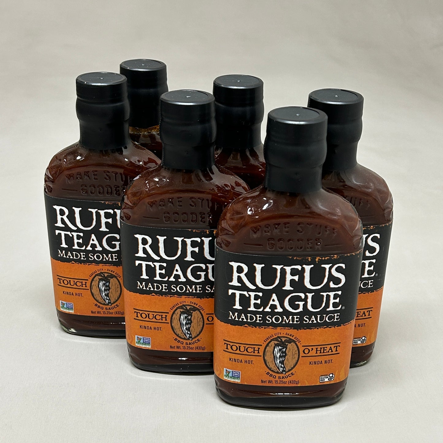 RUFUS TEAGUE 6-PACK! Touch O Heat BBQ Sauce 15.25 oz Gluten Free Non GMO Exp 06/25 (New)