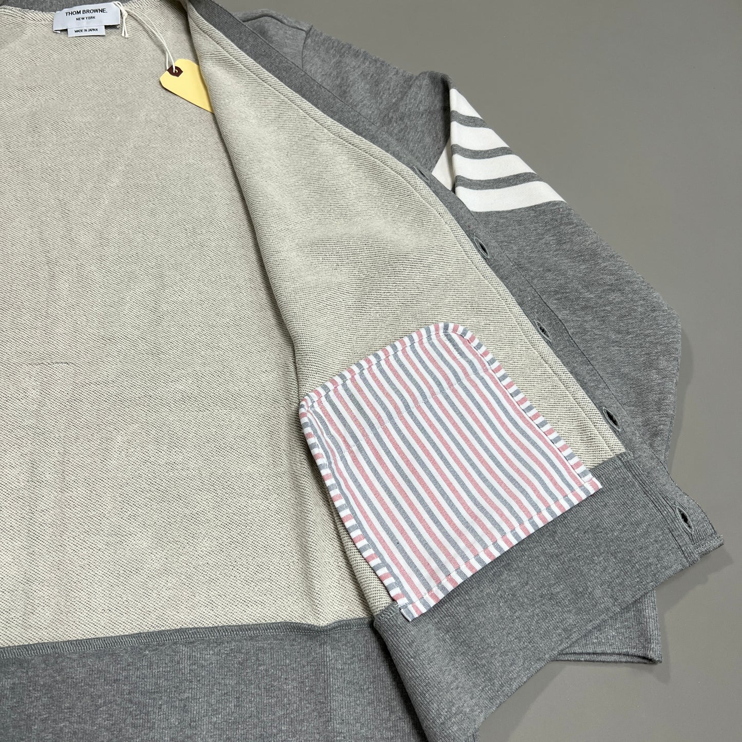 THOM BROWNE V-NECK Cardigan w/ 4Bar in Jersey Loopback Light Grey Size 4 (New)