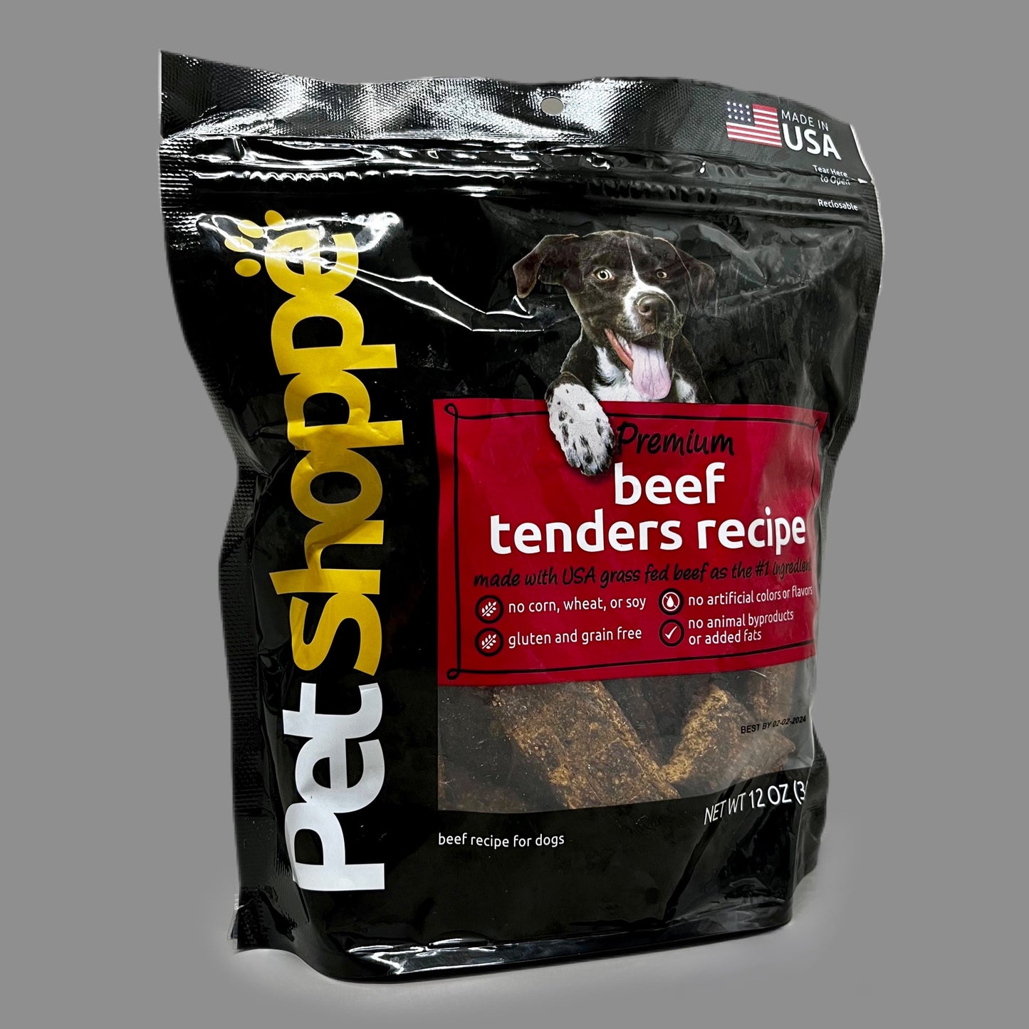 PETSHOPPE Premium Beef Tenders Dog Treats Made in USA All Natural 12 oz 02/24 (New)
