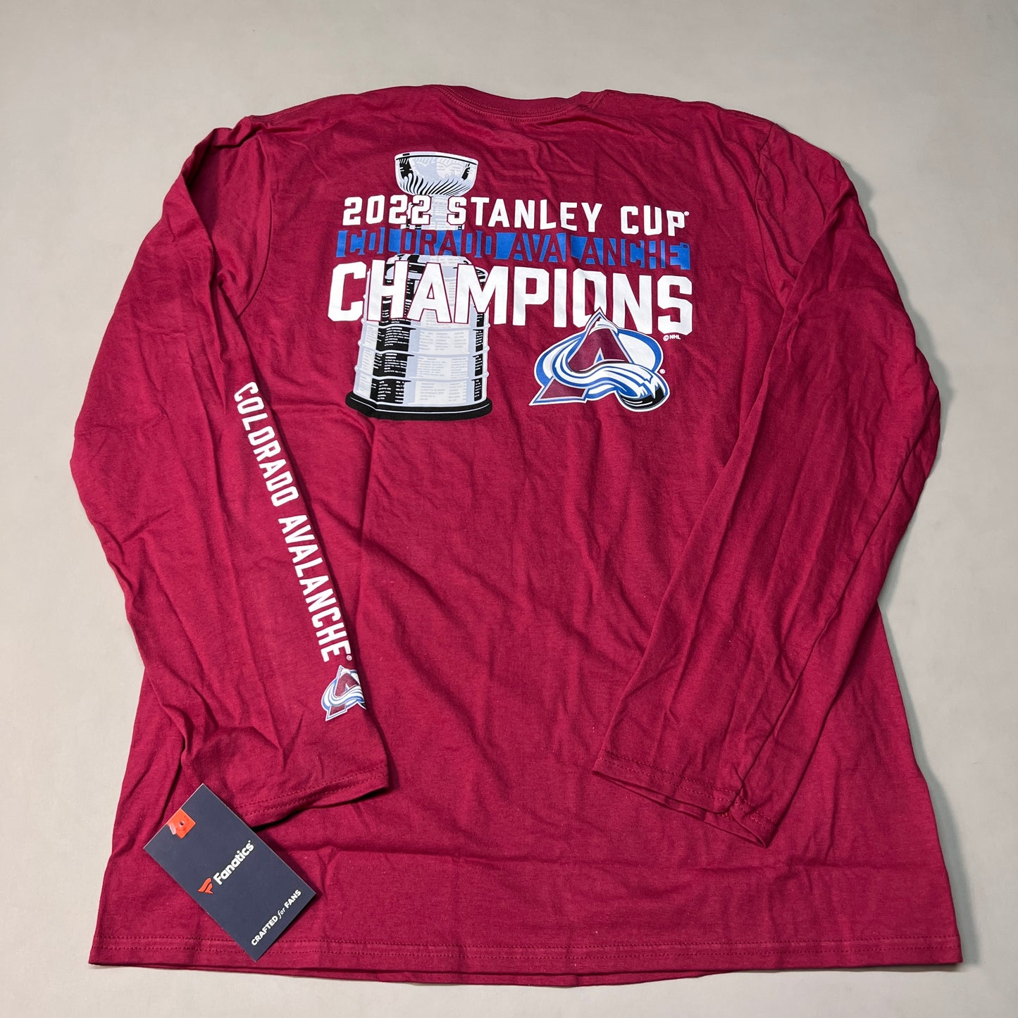 FANATICS 2022 Stanley Cup Champions Colorado Avalanche Long Sleeve T-shirt Sz L Burgundy 058N SC Champs (New)