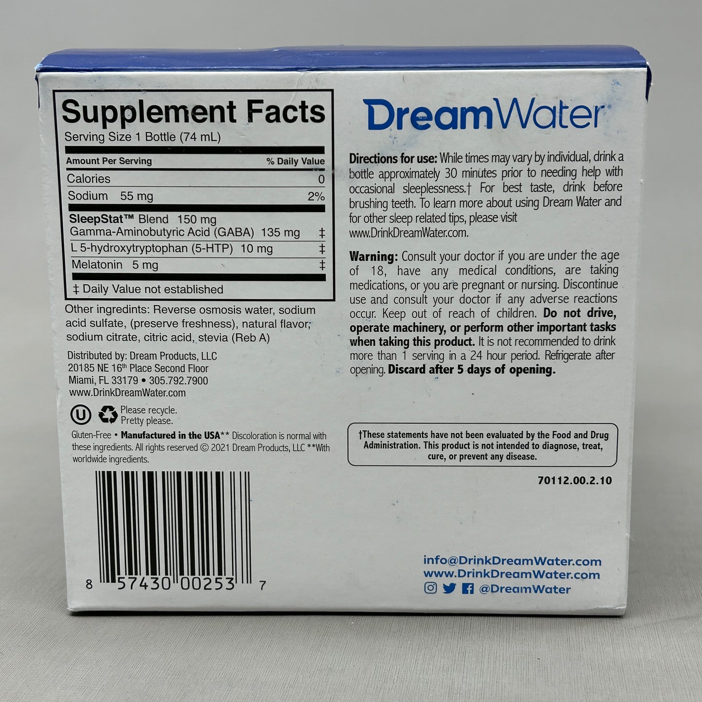 z@ DREAM WATER (12 PACK) Sleep and Relaxation Shot Snoozeberry 2.5 fl oz BB 09/23 (New)