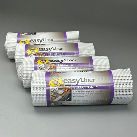 DUCK BRAND 4-PACK! Easy Liner Shelf Liner Select Grip White 12 in X 20 ft (New)