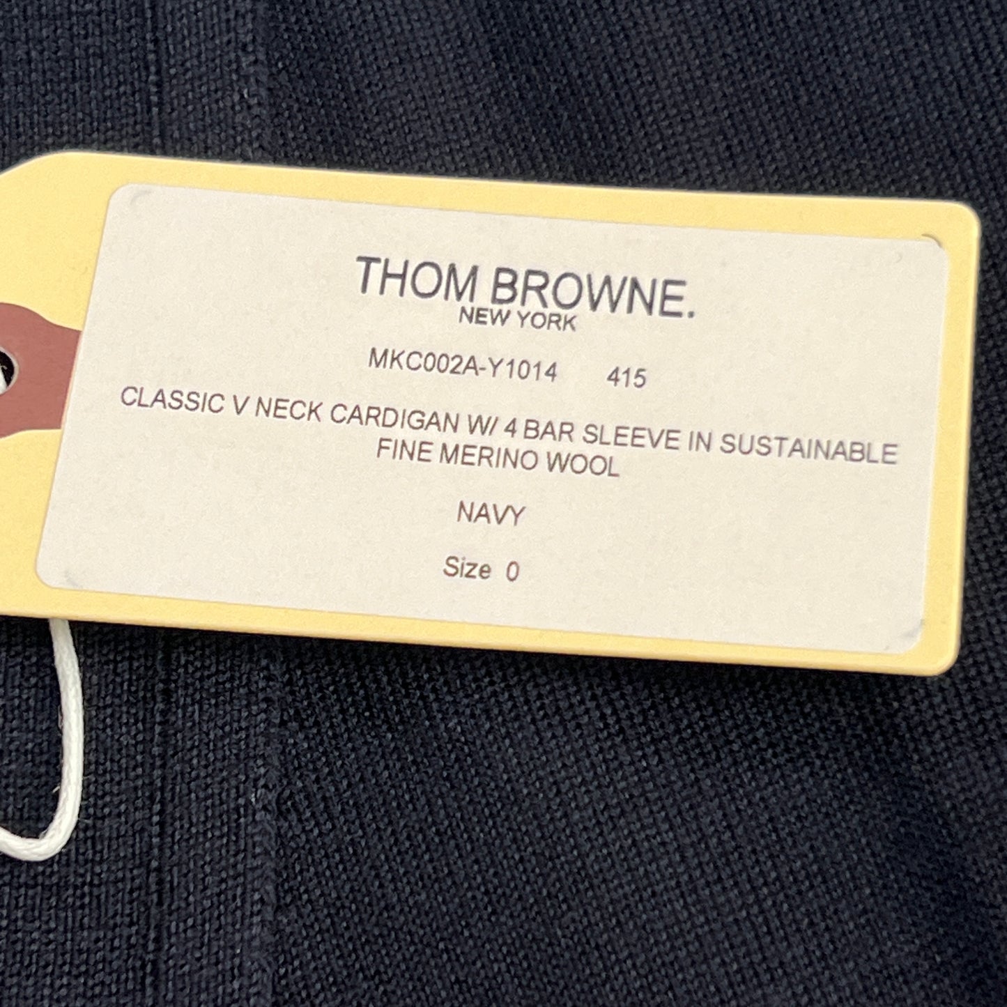THOM BROWNE V-NECK Cardigan w/ 4Bar Sleeve in Sustainable Fine Wool Size 0 (New)