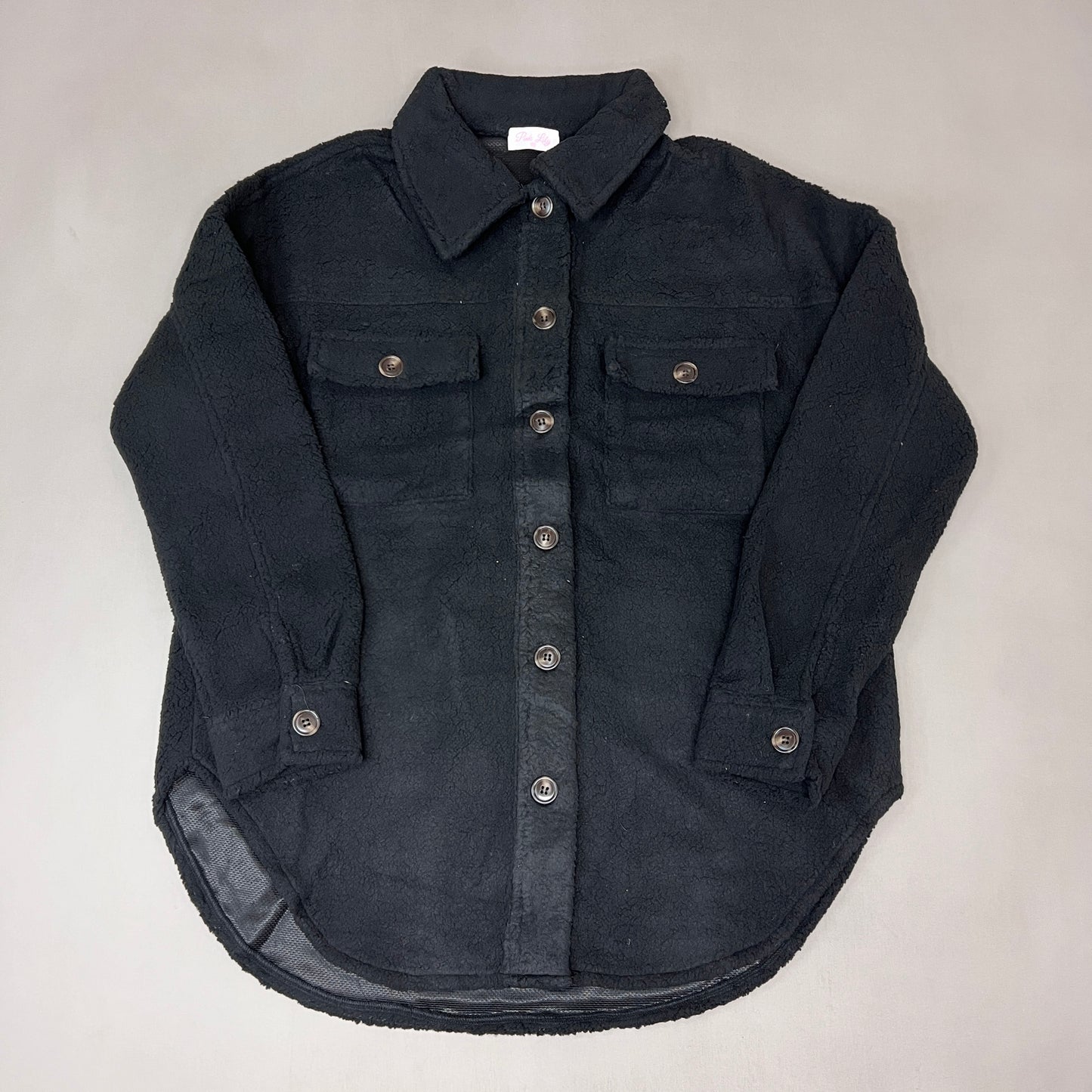 PINK LILY Fleece Button-up Jacket Women's Sz XS Black PL177 (New)
