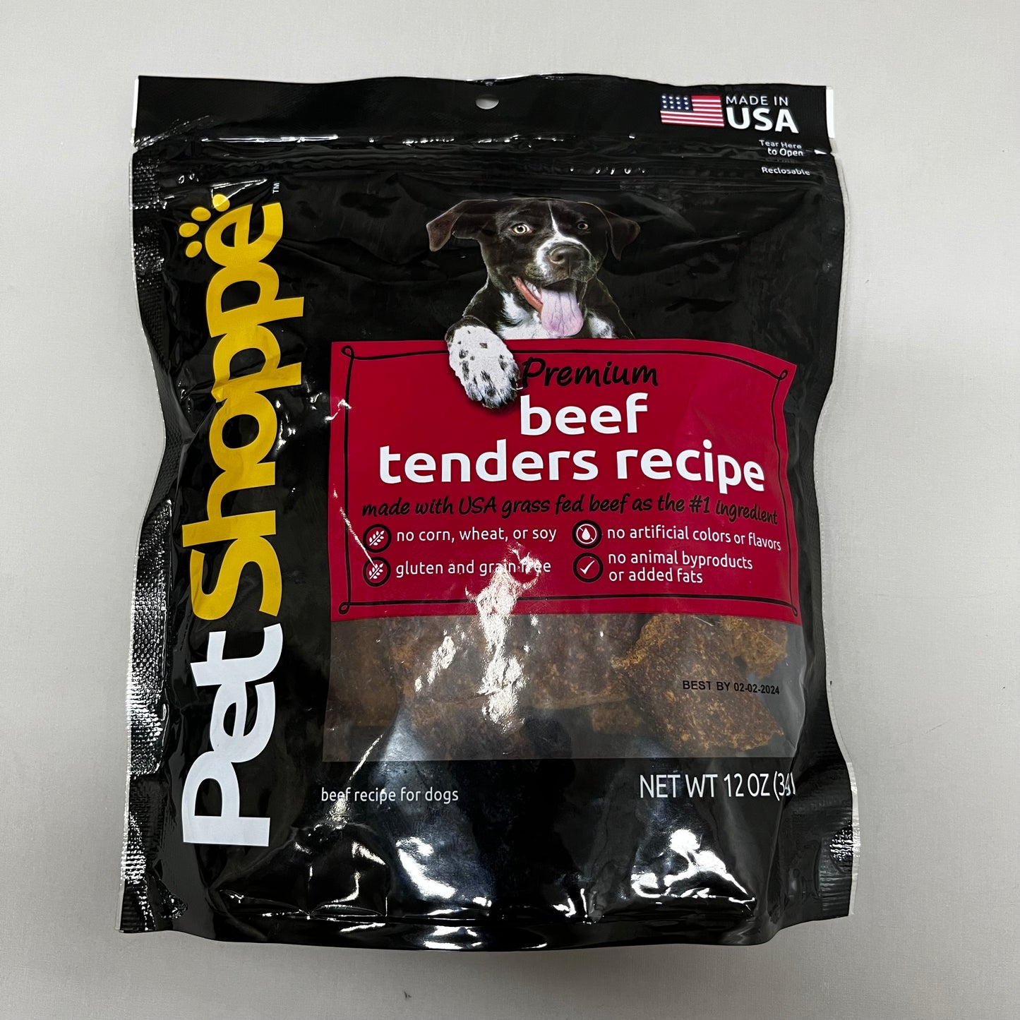 PETSHOPPE Premium Beef Tenders Dog Treats Made in USA All Natural 12 oz 02/24 (New)