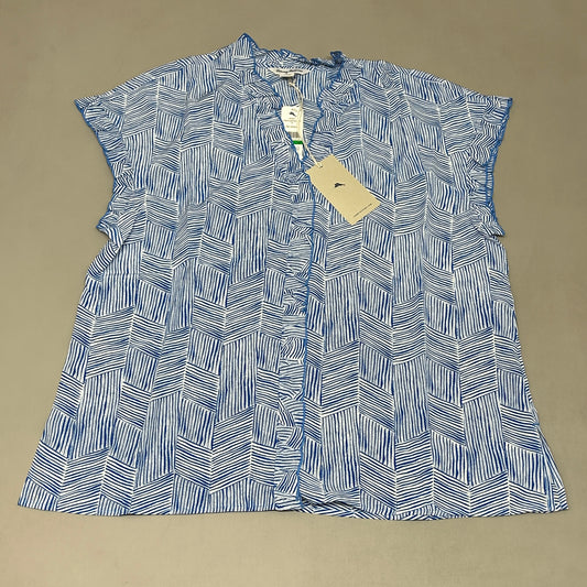 TOMMY BAHAMA Women's Harbor Island Ruffle Top Short Sleeve Silk Blue/White Size L (New)