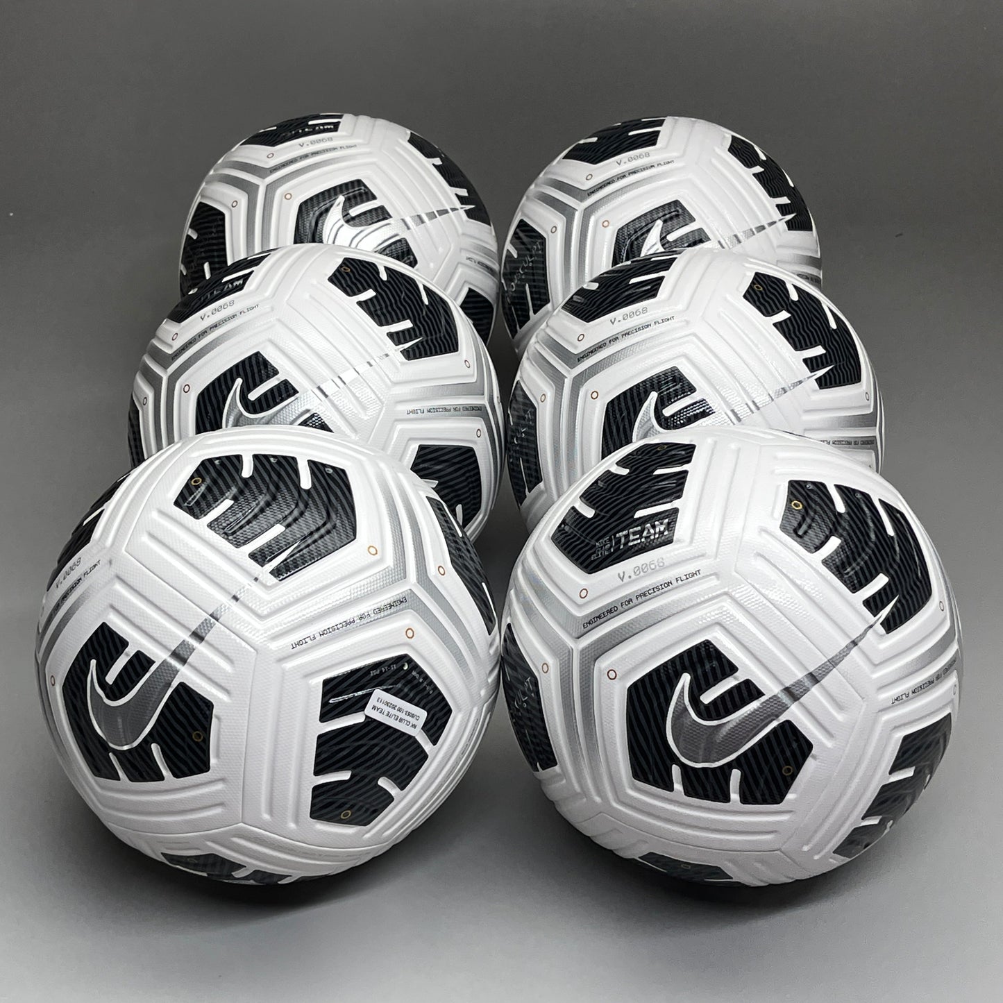 ZA@ NIKE Club Elite Team Soccer Ball 6-Pack! Sz 5 White/Black/Metallic Silver CU8053-100 (New)