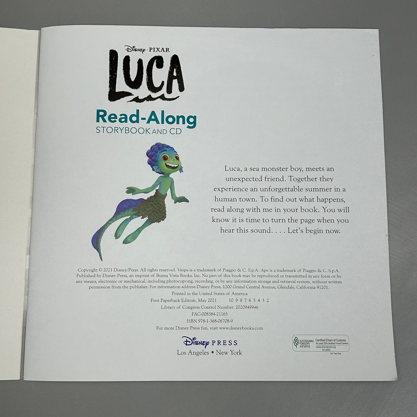 DISNEY PIXAR Luca Read-Along Storybook and CD Paperback Book (New)