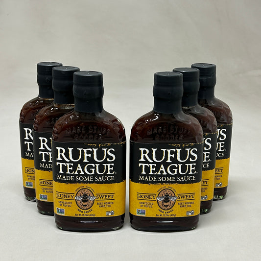 RUFUS TEAGUE 6-PACK! Honey Sweet BBQ Sauce 15.25 oz Gluten Free Non GMO Exp 06/25 (New)