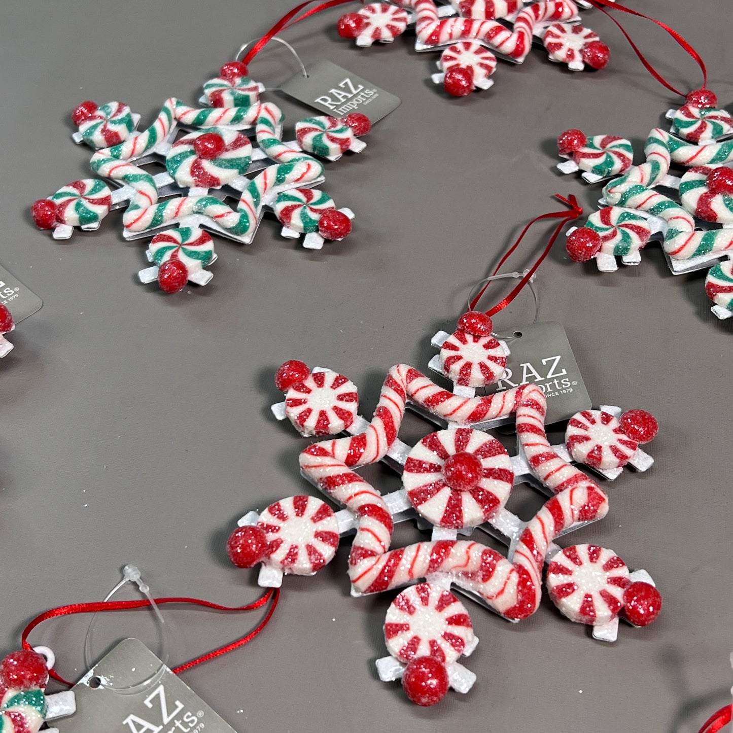 RAZ IMPORTS 12-PK Christmas Holiday 5.5" Peppermint Snowflake Ornament 4215554 (New)