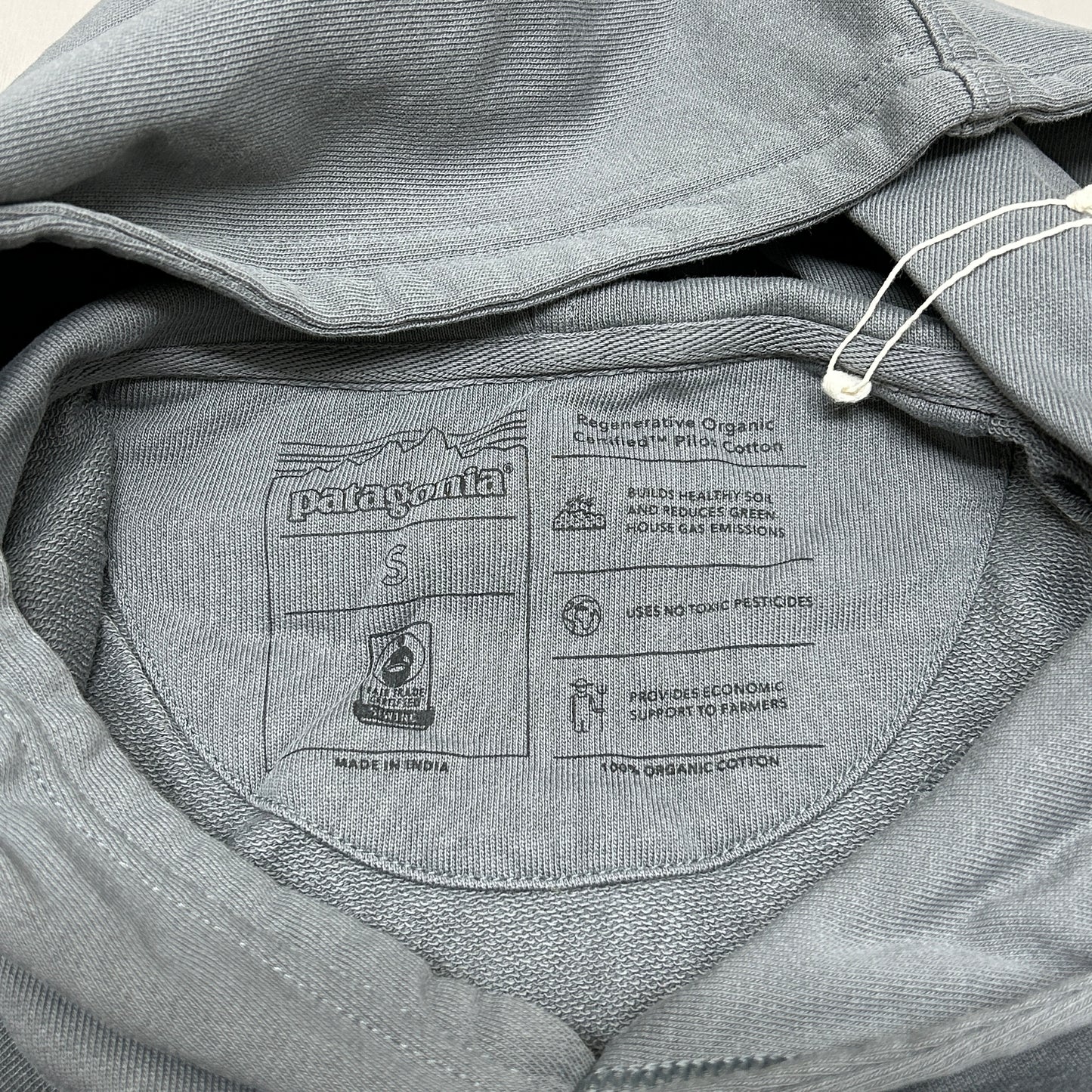 PATAGONIA Regenerative Organic Cotton Hoody Sweatshirt Sz S Noble Grey (New)