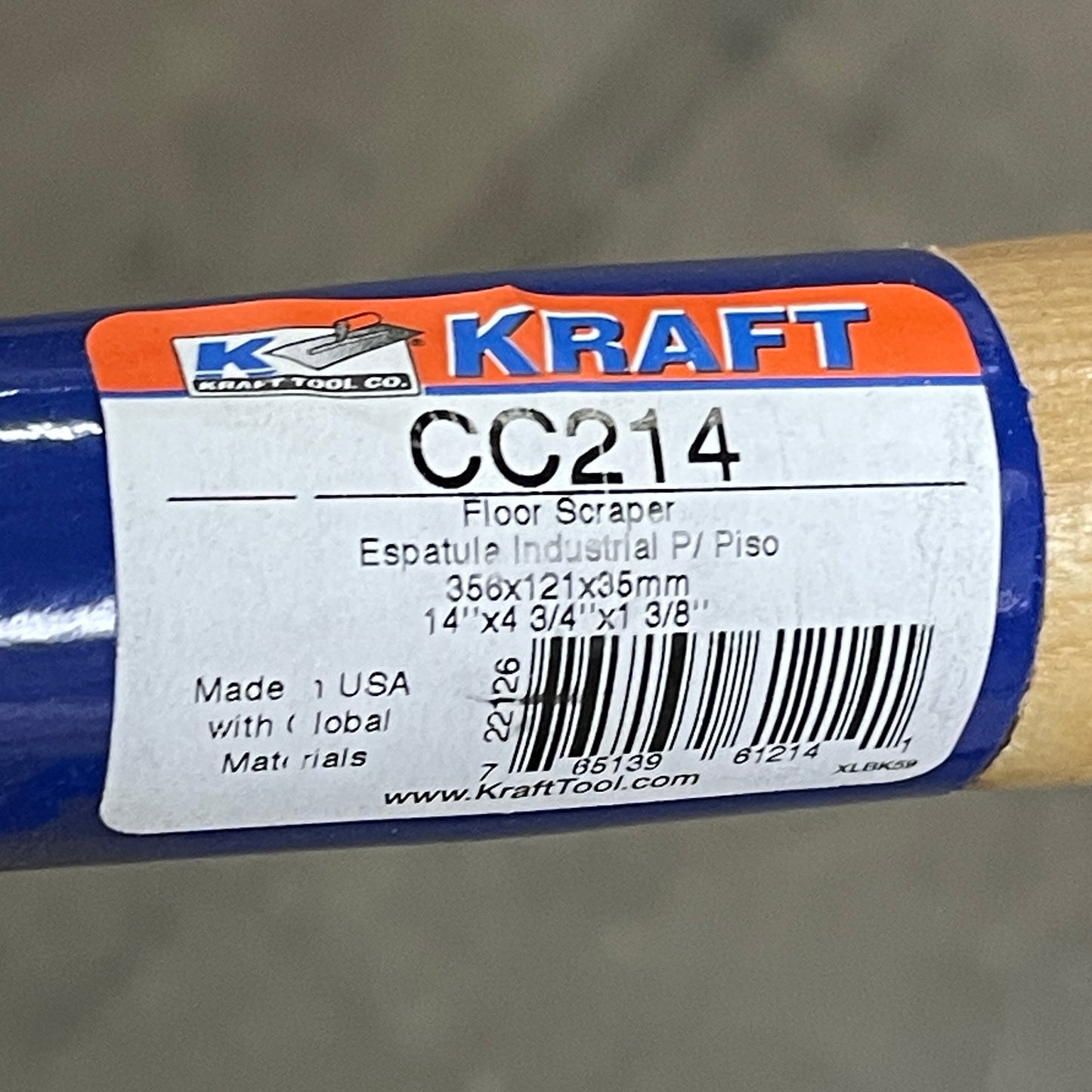 KRAFT Floor Scraper 14" Wide Blade 4-3/4"T X1-3/8" CC214 60" Handle (New)