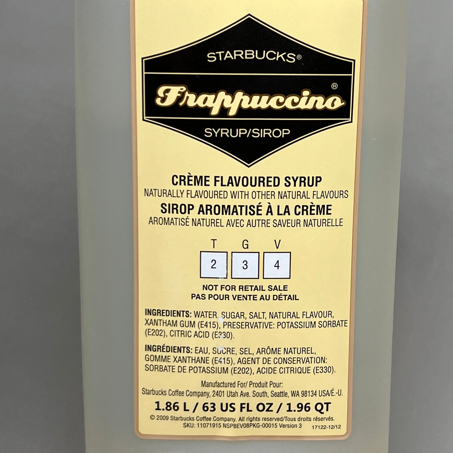 STARBUCKS Frappuccino Syrup Creme Flavored Syrup BB 11/23 (AS-IS)
