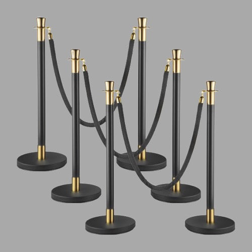 VEVOR Stainless Steel Stanchion Post Queue 5 ft Black Velvet Rope Red Carpet Ropes and Poles Crowd Control Barriers Sand Injection Hollow Base and Velvet Ropes Set for Party Supplies 4 Pieces, Black, Gold (New)