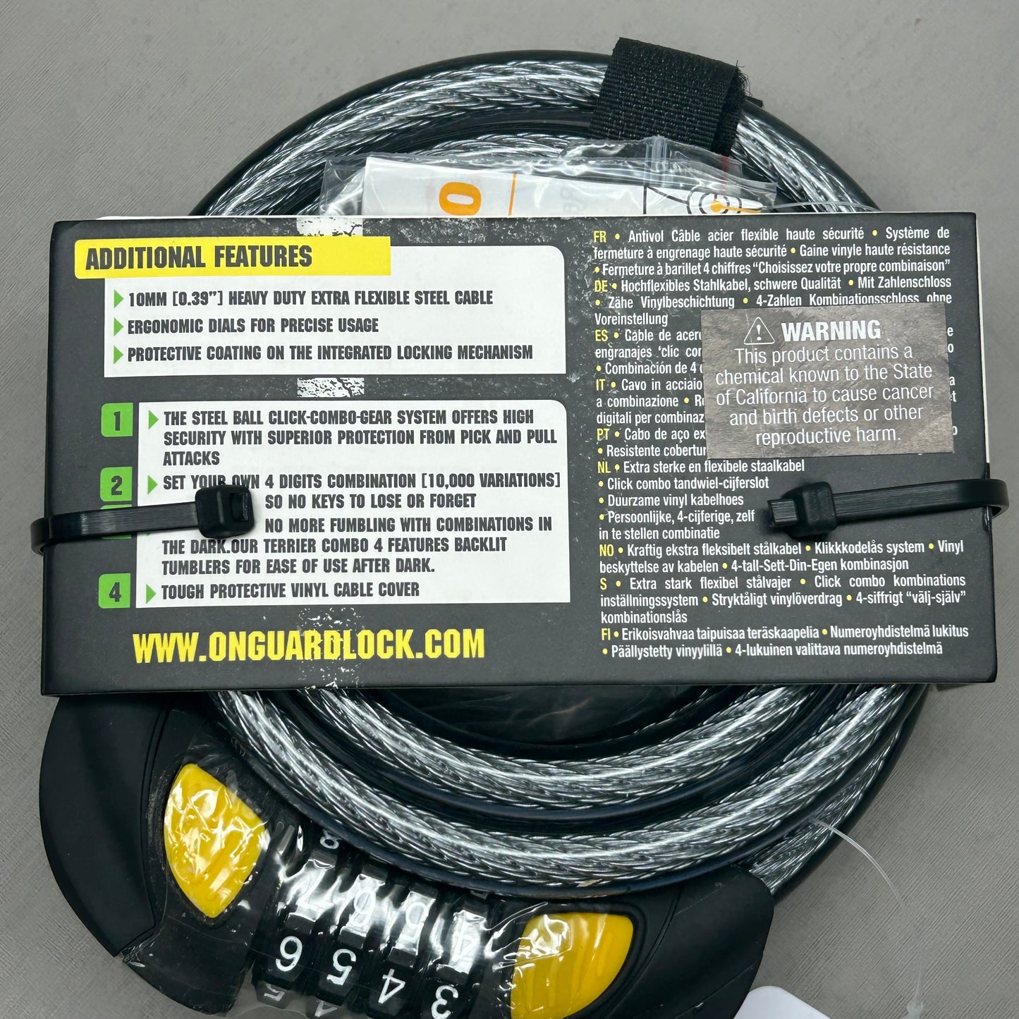 ONGUARD Terrier Combo GLO Bike Cable Lock 8064GLO (New)