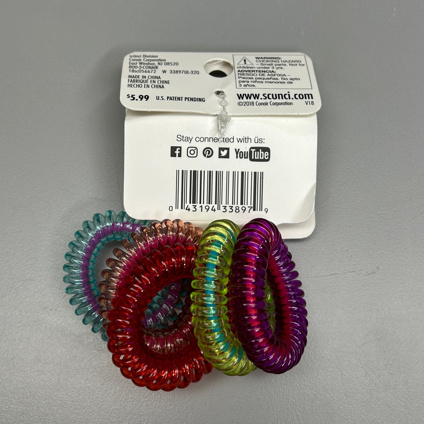 SCUNCI 9-PACK! Spiral Ponytail Holder Multicolor 5-Pieces (New)