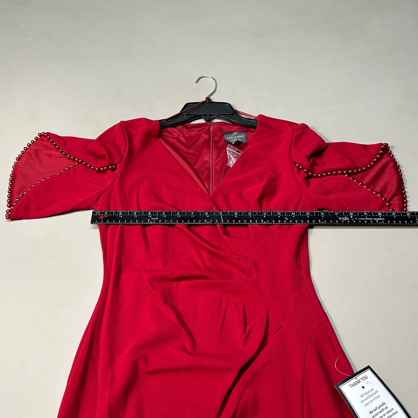 ADRIANNA PAPELL Knit Crepe Pearl Trim Dress Red Size 4 (New)