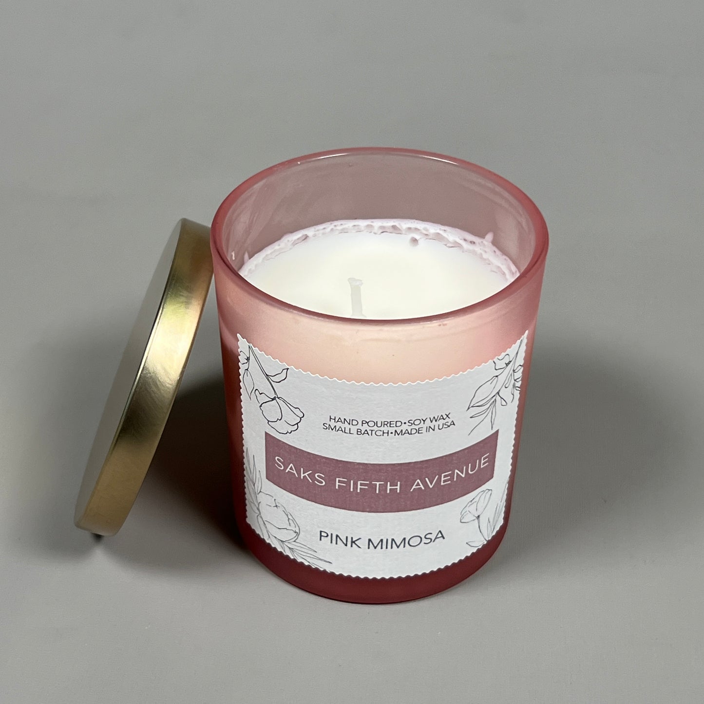 SAKS FIFTH AVENUE Pink Mimosa Hand Poured Soy Wax Candle 8 fl oz (New)