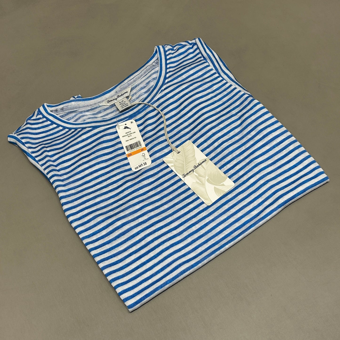 TOMMY BAHAMA Women's Bungalow Stripe Lana Top Short Sleeve Blue/White Size S(New)