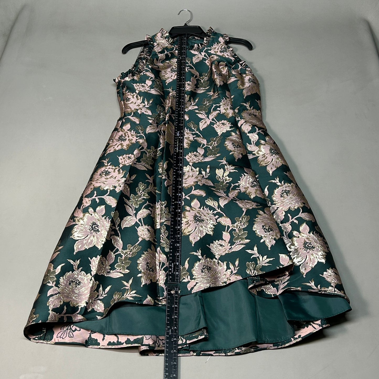 ADRIANNA PAPELL Ruffle Jacquard Dress Hunter Green Size 14 (New)