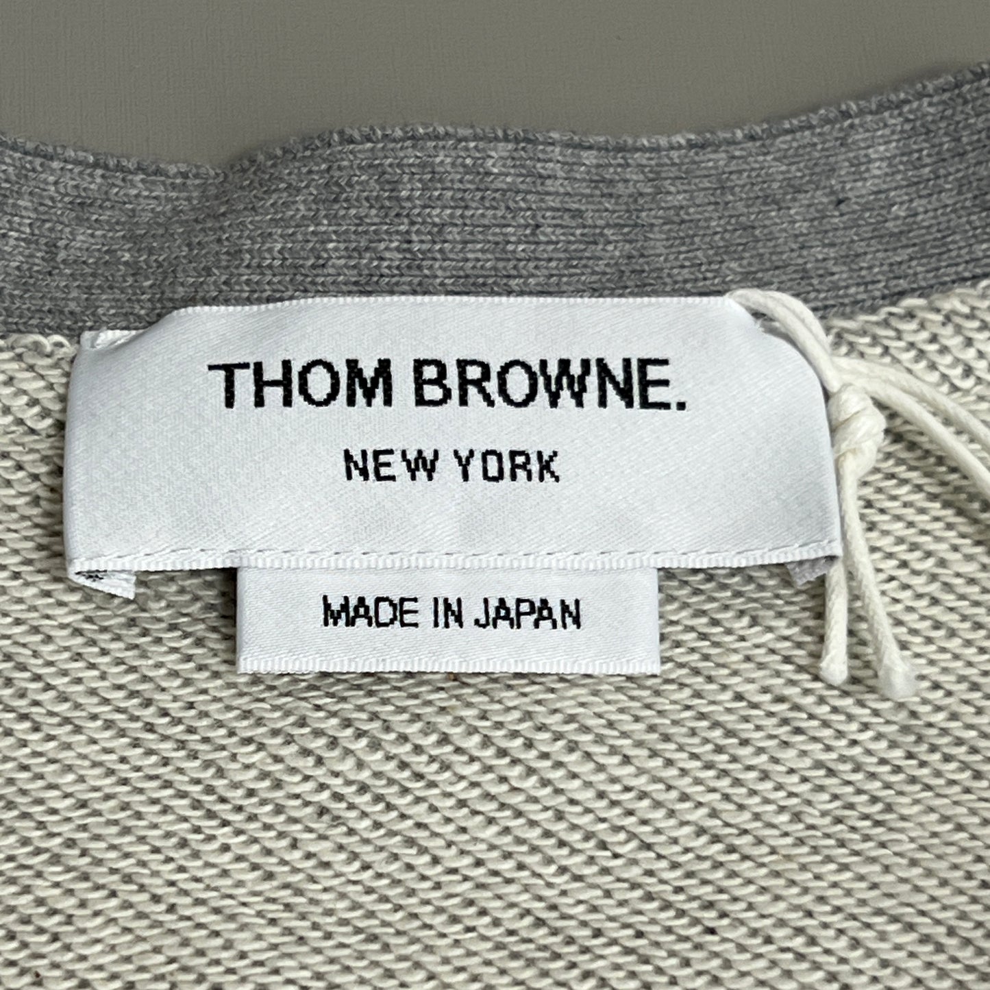 THOM BROWNE V-NECK Cardigan w/ 4Bar in Jersey Loopback Light Grey Size 5 (New)